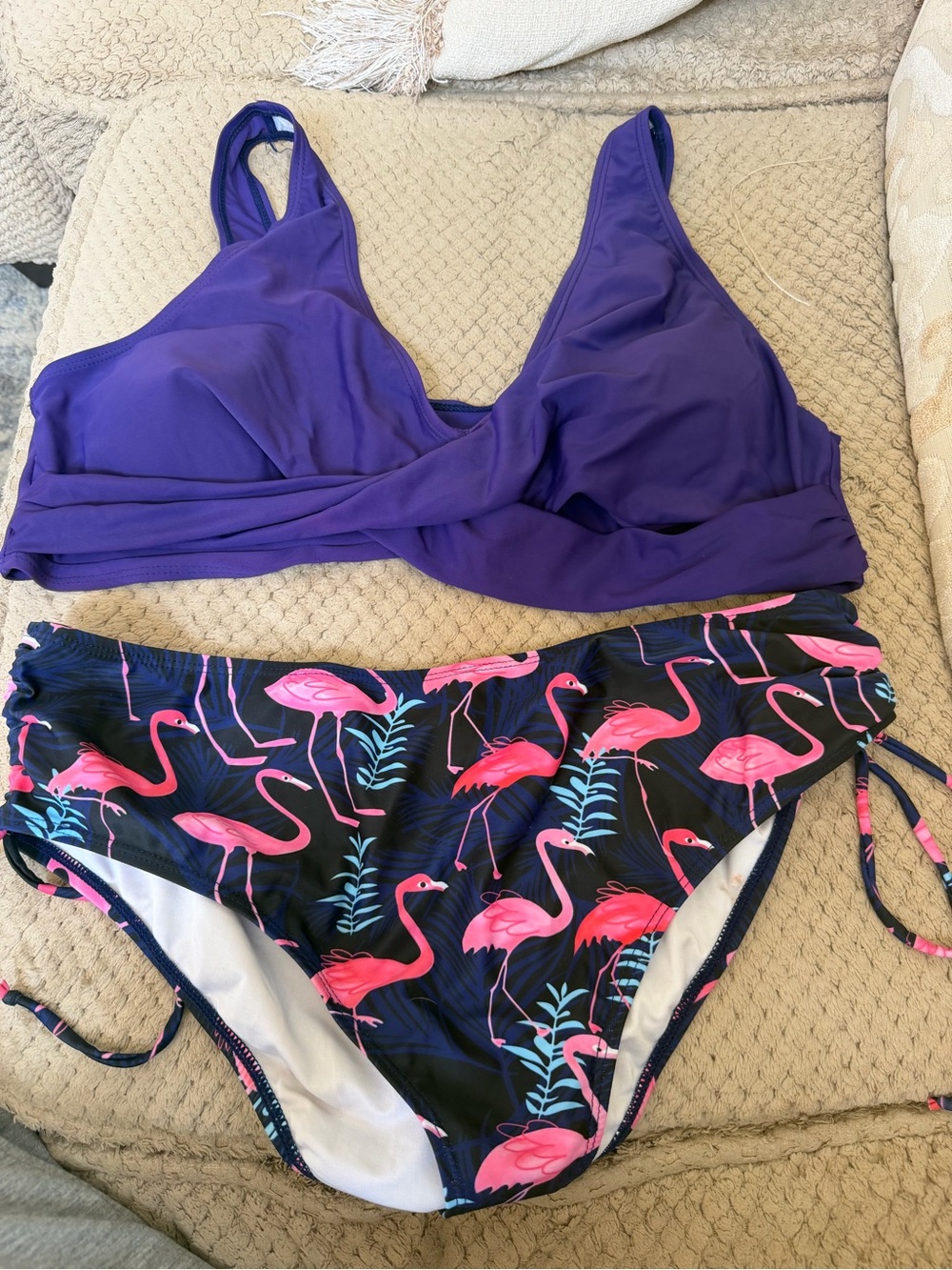 Women Navy/Purple swim suit full coverage Flamingo Print  2XL
